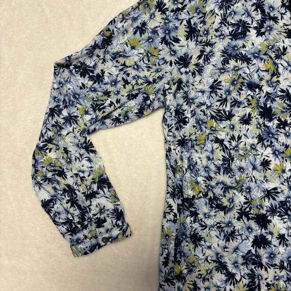 J Jill Womens Floral Blouse Long Sleeve Button Down Blue Yellow Size XL - Picture 3 of 10